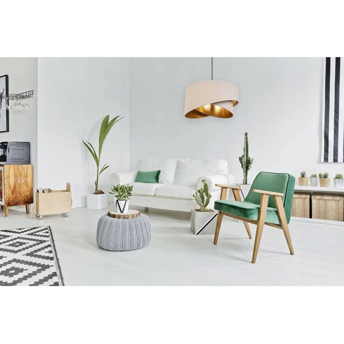 Світильник підвісний Light-Home Milan Elegant, дизайнерський металевий з велюровим абажуром, сучасна люстра для вітальні, спальні, їдальні, 1 лампа, бежевий і сірий