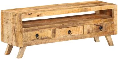 ТВ-тумба з масиву манго vidaXL, 110x30x40 см, 3 шухляди, 1 полиця, меблі для телевізора, низька тумба, мангове дерево