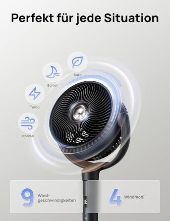 Вентилятор підлоговий DREO TurboPoly 512 з пультом, надтихий (20 дБ), регульована висота 94-107 см, 4 режими, DC мотор, чорний