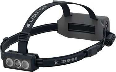 Світлодіодний налобний ліхтар Ledlenser NEO9R для бігу, 1200 лм, акумуляторний, червоне сигнальне світло, відбиваючий ремінець, поворотна головка, чорний/сірий