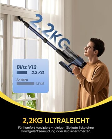 Акумуляторний пилосос Vexilar Leichter 50Kpa, 50хв, 450W, LED-дисплей, 6-в-1 для килимів, підлоги, шерсті тварин, авто, синій