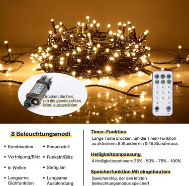 Світлодіодна гірлянда MAGGIFT 400 LED (80м), теплий білий колір, з пультом та таймером, 8 режимів роботи, водонепроникна IP44 для вулиці, саду та дому