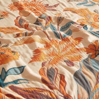 Богемна ковдра Boho Decke з 100% бавовни – двостороння муслінова ковдра 150x200 см, м'яка пледова ковдра та покривало для ліжка, естетичний дизайн, ідеально підходить для вітальні та спальні, помаранчево-зелена (230 x 275 см)