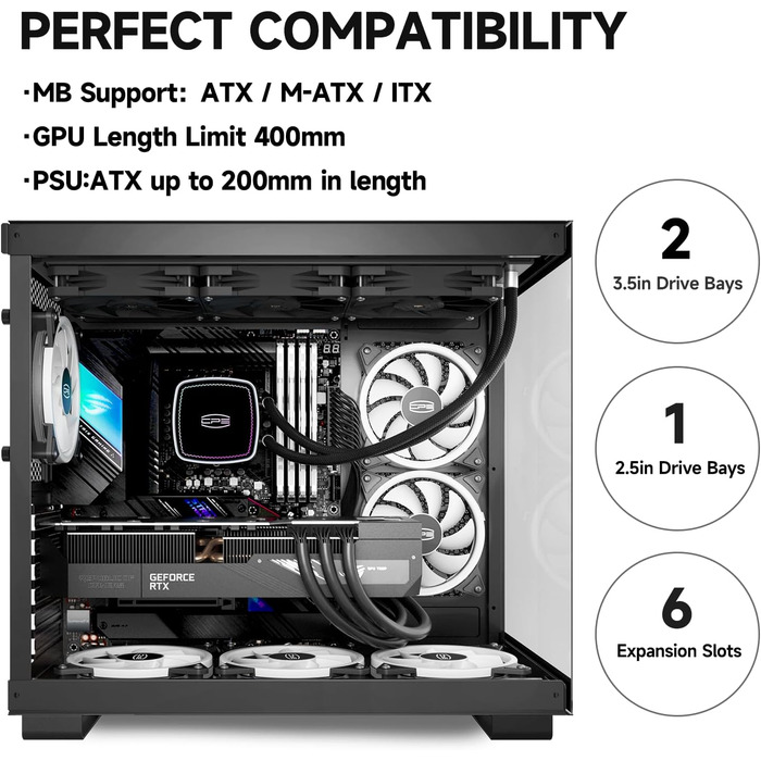 Корпус для ПК CPS C3T500 ARGB Tower ATX, 6x120 мм ARGB вентилятори, сумісний з RTX 40, подвійне загартоване скло, безстійковий дизайн, чорний, PCCOOLER