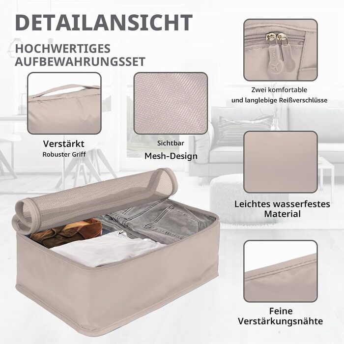 Набір органайзерів для подорожей Packing Cubes (16 предметів), органайзери для валізи та одягу, дорожні сумки для пакування речей, бежевий колір