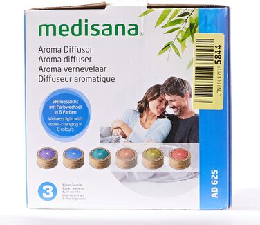 Аромадифузор Medisana AD 625 з бамбука, електричний з таймером, для ефірних олій, 100 мл, підсвічування 6 кольорів, очищувач повітря та освіжувач кімнати