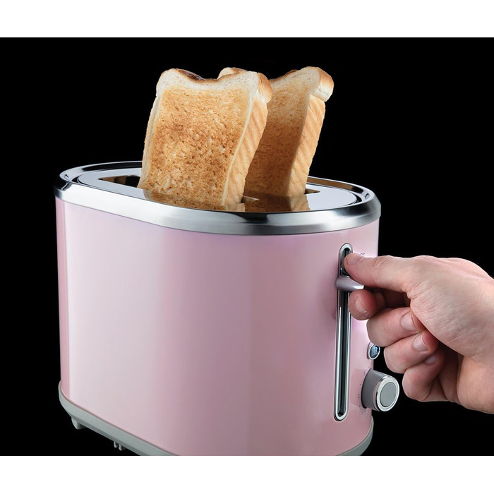 Тостер Russell Hobbs Hanley на 2 тости, рожевий - 6 режимів, розморожування, підігрів, широкі слоти, підставка для булочок