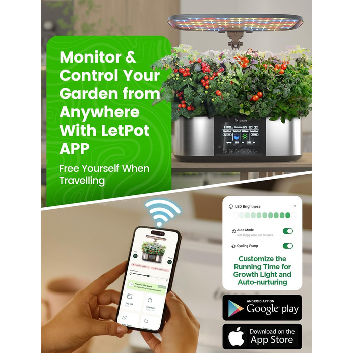 LETPOT LPH-MAX: Система гідропоніки WiFi для вирощування трав, 21 капсул, LED-освітлення 36W, 5.5L, автоматичний таймер, для дому