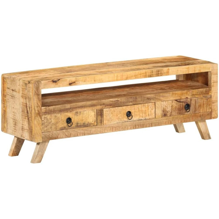 ТВ-тумба з масиву манго vidaXL, 110x30x40 см, 3 шухляди, 1 полиця, меблі для телевізора, низька тумба, мангове дерево