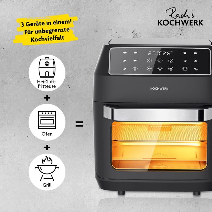 Аерофритюрниця Rachs KOCHWERK Vario-Doppelkammer з подвійною камерою на 9-12 л, 2700 Вт, сенсорне керування, 8 програм, Smart-Cook, чорна