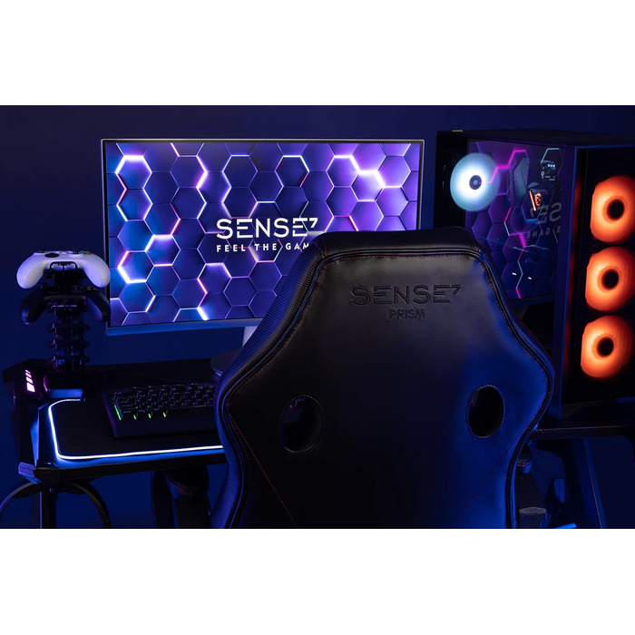 Ігрове крісло SENSE7 Prism, ергономічне, з гойдалкою, м’які підлокітники, PU-шкіра, офісне крісло до 120 кг, чорне