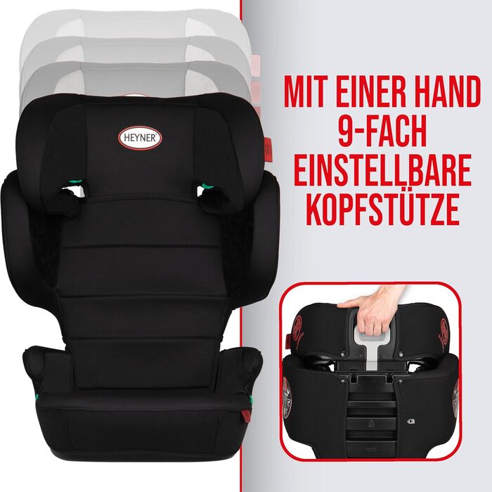 Автокрісло Heyner Kids i-Size складне, для дітей 3,5-12 років (100-150 см), чорне - з Isofix та без