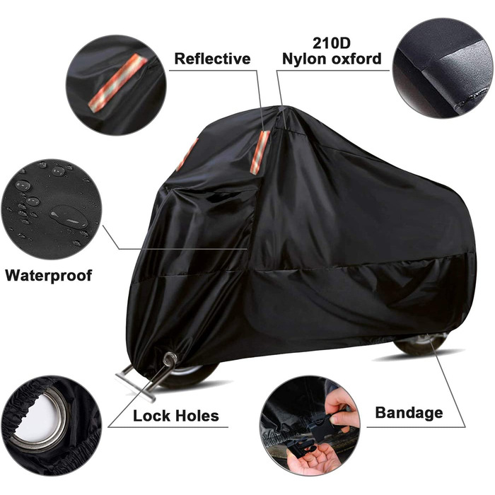 Моточохол WinPower 3XL, водонепроникний, вітростійкий, 210D, для мотоцикла 265x105x125 см, захисний чохол для зберігання на вулиці