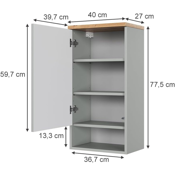 Підвісна шафа під умивальник Vicco Eden, 70 x 64.5 см, 2 шухляди, сіра