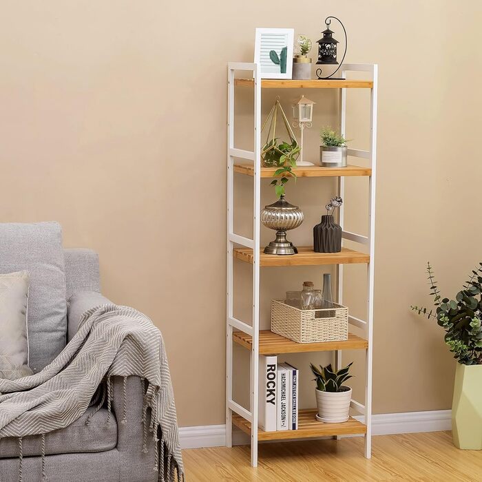 SONGMICS Regal Bambus - Поличкова стійка з бамбука, 5 ярусів, 31.5 x 45 x 142 см, для ванної, кухні, вітальні, спальні, балкону