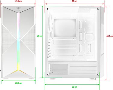 Ігровий корпус Spirit of Gamer Clone III білий, ATX/mATX/ITX, з підсвічуванням RGB, скляна бічна панель, 2 вентилятори 120 мм (1 ARGB), корпус для ПК