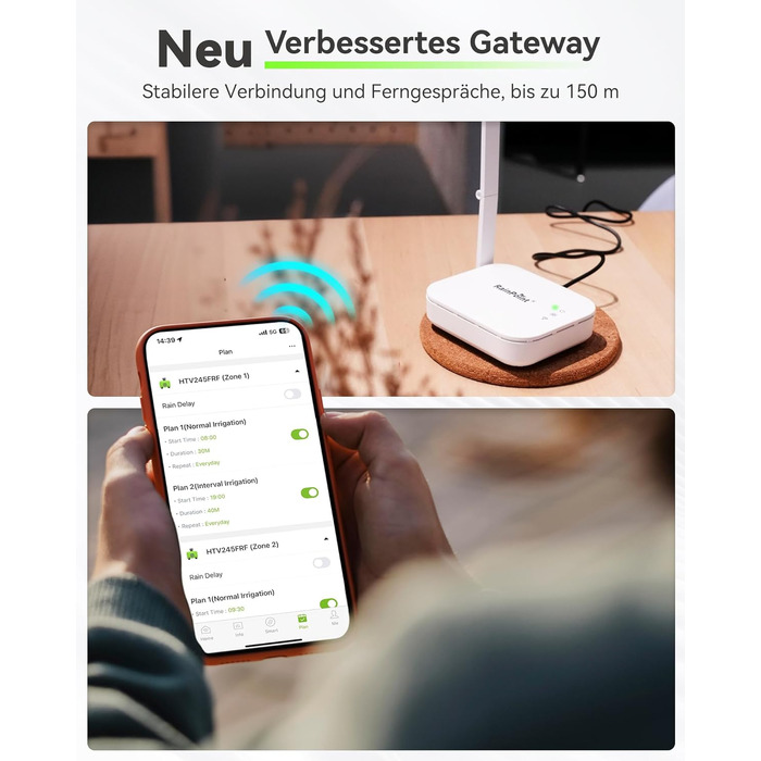 Таймер для поливу RainPoint WiFi 2 виходи, латунь, з Ethernet Hub, управління через APP/голосові команди, IP65, автоматичний полив саду, 2 зони, 6 графіків