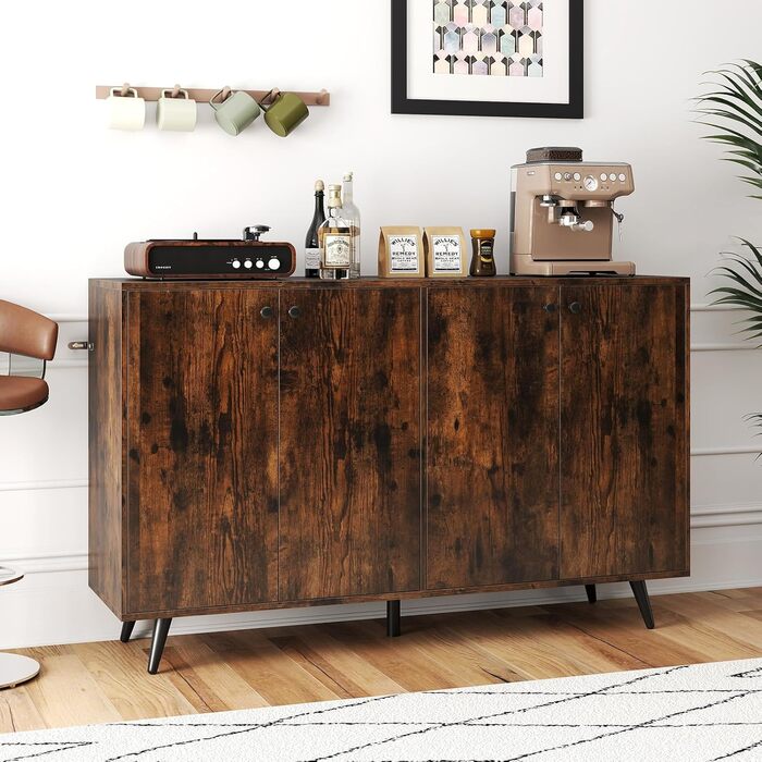 COSTWAY Комод-тумба з 4 дверцятами та регульованими полицями, 127,5 x 38 x 80 см, білий/коричневий
