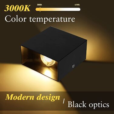 Світильник настінний LED kioooki 12W, тепле світло 3000K, чорний, сучасна лампа для спальні, ванної, коридору, сходів