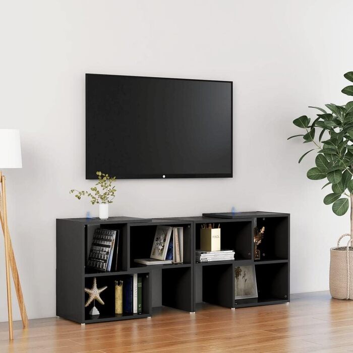 TV-тумба vidaXL чорна 104x30x52 см, деревостружкова плита, сучасний телевізійний стіл, меблі для вітальні, низький комод, полиця для HiFi-апаратури