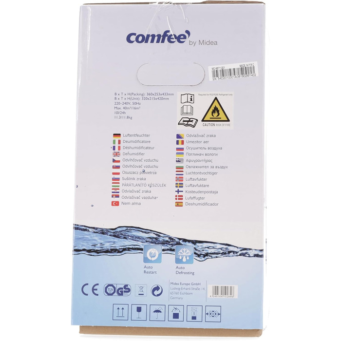 Осушувач повітря Comfee 10 л/24 год для приміщень до 16 м² з LED-дисплеєм, проти вологи та цвілі, модель MDDN-10DEN7