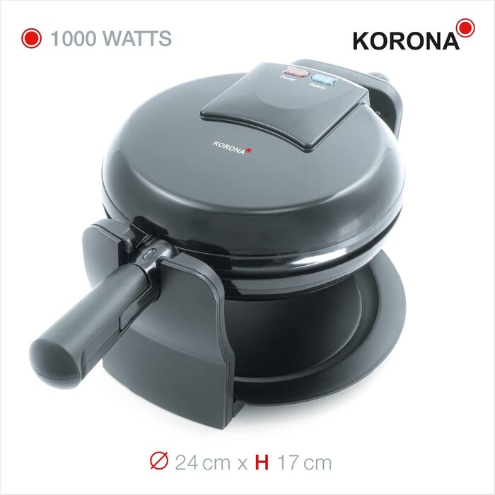 Вафельниця Korona 41004 для круглих бельгійських вафель, обертається на 180°, 1000 Вт, з двосторонньою індикацією, ідеальний розподіл тіста, компактне зберігання