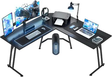 Геймерський стіл HLONONE 130×130 см, L-подібний комп'ютерний стіл для офісу та дому, чорний, без підставки, легкий монтаж