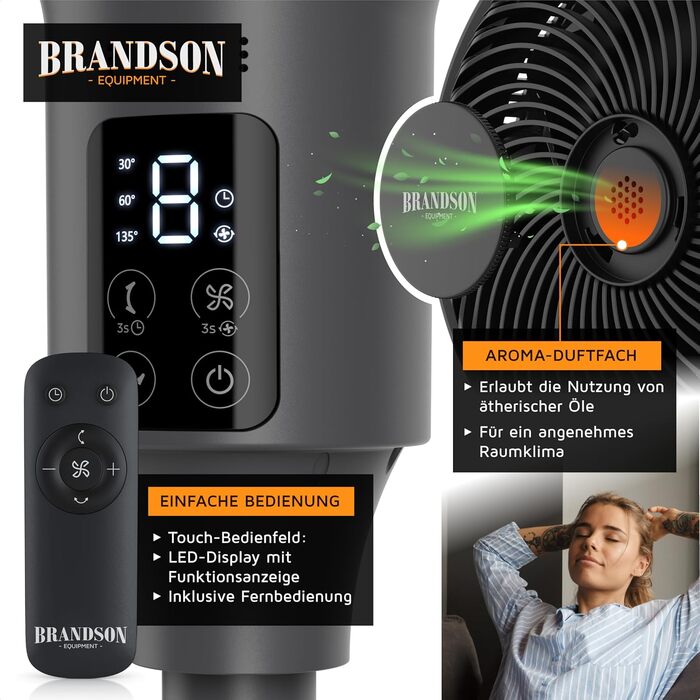 Вентилятор підлоговий Brandson ECO Line 3D з пультом, дисплеєм, 9 швидкостей, чорний