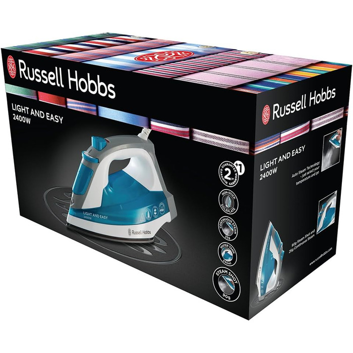 Праска Russell Hobbs Light & Easy 23590-56, 2400 Вт, антипригарна підошва, автоматичне подавання пари, синьо-біла