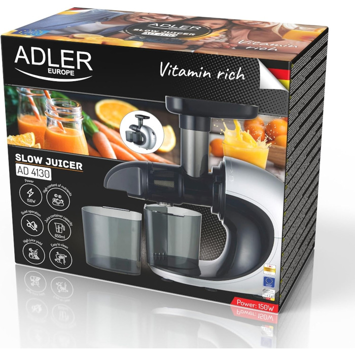 Соковижималка Adler 150 Вт: потужна, компактна, легка у догляді – для смачних та корисних соків