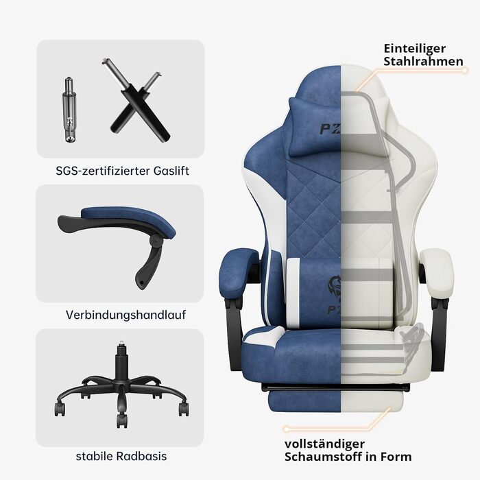 Ігровий стілець Ergonomic Gaming Chair з підставкою для ніг, ергономічне комп'ютерне крісло з високотехнологічної тканини для дорослих та підлітків, синій