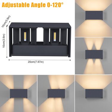 Стічний LED світильник Klighten 24W для вулиці та дому, IP65, Up-Down, тепле біле світло 3000K, регульований кут проміння, антрацит RAL 7016