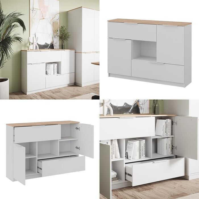 Комод Vicco Betti білий/дуб сонома 120x84 см, 2 двері, 2 шухляди, 1 відкрита полиця