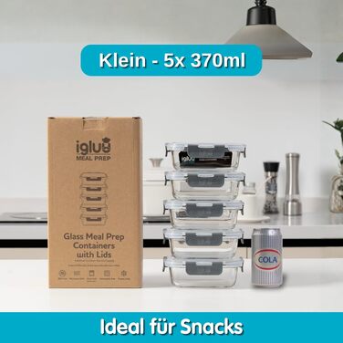 Набір скляних контейнерів для їжі Igluu Meal Prep (10 шт) — 370 мл та 1050 мл, герметичні ланч-бокси для зберігання продуктів