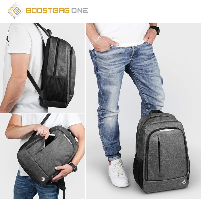 Міський рюкзак BoostBag One для ноутбука 15,6'', планшета та телефону, сірий – ідеальний для школи, роботи, навчання