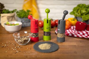 Набір млинків для солі та перцю KUHN RIKON Ratchet Grinder, ручний млинок для спецій з регульованим керамічним механізмом, сірий