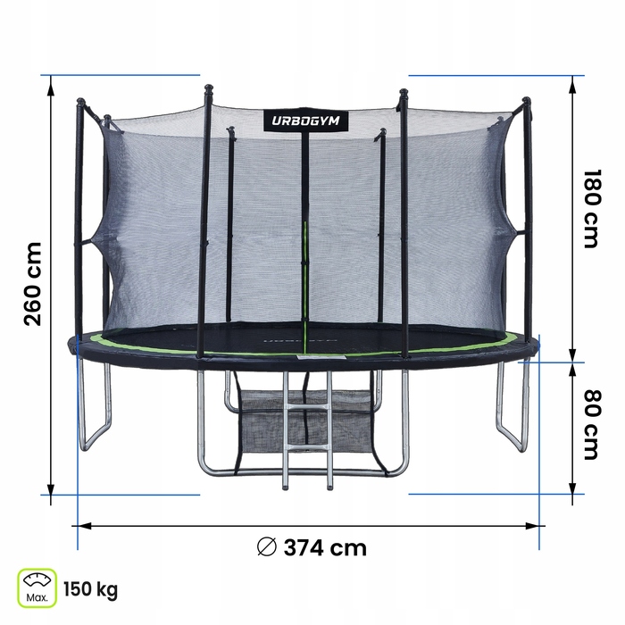 Батут із захисною сіткою Urbogym 374 см FT 12 (365-374 см)