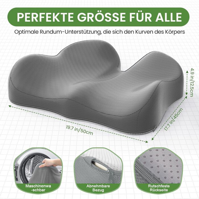 Подушка для сидіння з піни Memory Foam A-Pce: для офісного крісла, дому та авто, ергономічна, сіра