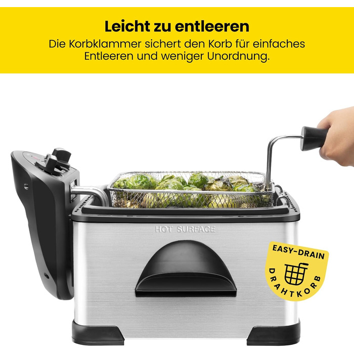 Фритюрниця Chefman 4,3 л з кошиком, XL, регульована температура, таймер, знімний масляний контейнер, нержавіюча сталь, для курки, картоплі фрі, морепродуктів