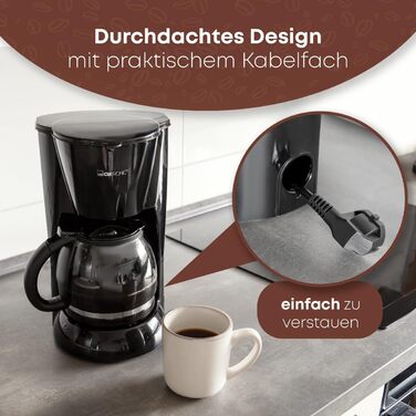 Кавоварка Clatronic KA 3473 чорна, 1,5 л, на 12-14 чашок, фільтр, захист від крапель, 900 Вт
