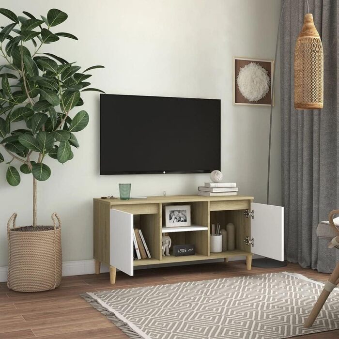 TV тумба vidaXL з масивними дерев'яними ніжками, чорна, 103,5x35x50 см — телевізійна підставка, тумба під телевізор, комод, меблі для вітальні