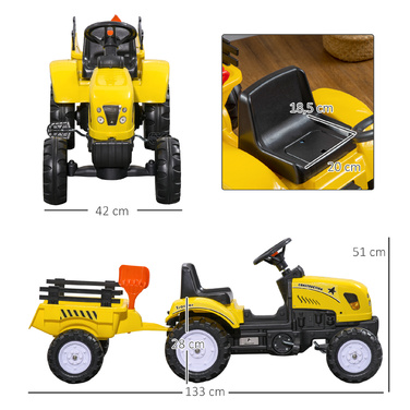 Трактор Trettraktor з причепом, інструментами, гудком, для дітей від 3 років, металевий каркас, чорно-жовтий, 133 x 42 x 51 см