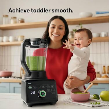 Блендер Braun PowerBlend 9 JB9040BK чорний, 1600 Вт, 2л, 18 програм, 10 швидкостей, професійний