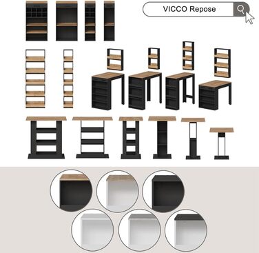 Набір барної стільниці Vicco Repose, 75x75 см, антрацит/білий + 2 барні стільці, регульована висота
