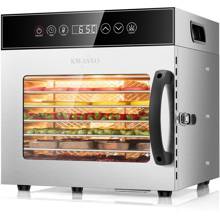 Сушарка для продуктів Kwasyo Edelstahl 750W з 8 рівнями, цифровим таймером, регулюванням температури та захистом від перегріву