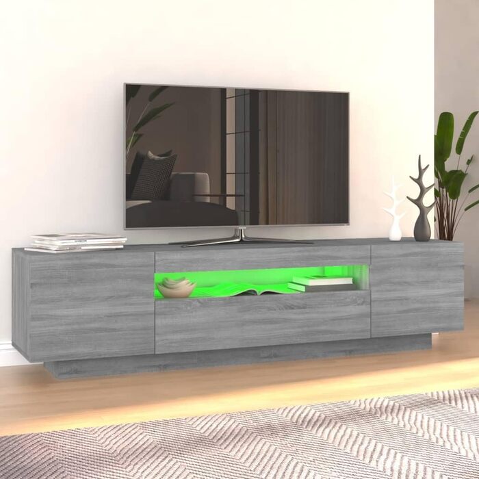 TV тумба vidaXL з LED-підсвіткою, сіра, Sonoma, 160x35x40 см, меблі для вітальні, телевізійний стіл, HiFi-шкаф