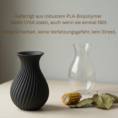 Ваза Moderne LYSA 24 см чорна - 3D-друк PLA, декор для квітів (сухих та свіжих), виготовлено в Німеччині, матова