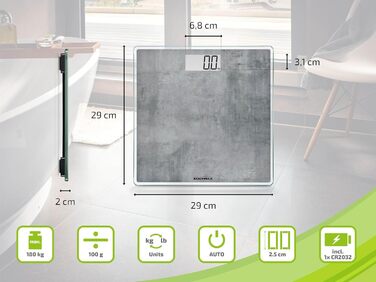 Електронна вага Soehnle Style Sense Compact 300 Concrete, LCD-дисплей, ультратонкий дизайн, максимальна вага 180 кг, бетон