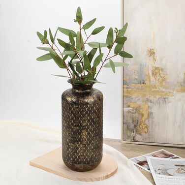 Ваза для квітів Blumenvase золота 40 см, металева декоративна ваза з білим візерунком для сухоцвітів, букетів, на стіл, в офіс