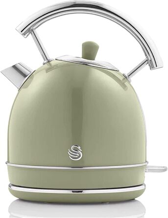 Електрочайник Swan Retro 1,8 л, вінтажний дизайн, 3000 Вт, автоматичне відключення, Strix контролер, бездротовий, BPA-free нержавійка, зелений